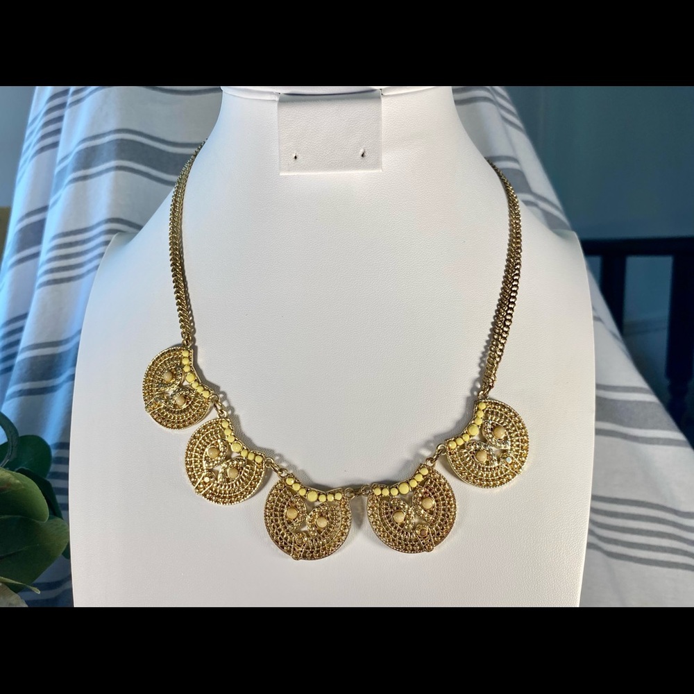 New York & Co Gold Tone Owl Bib Necklace Yellow Accents